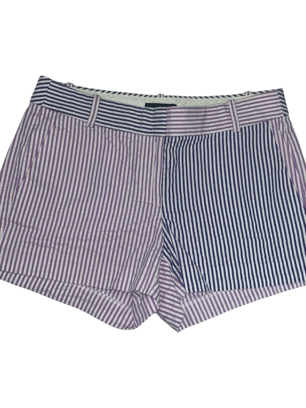 J. Crew Two-Tone Striped Shorts in Purple & Navy white seersucker women’s size 2
